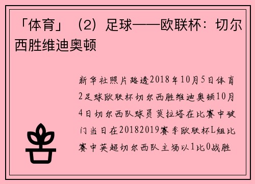 「体育」（2）足球——欧联杯：切尔西胜维迪奥顿